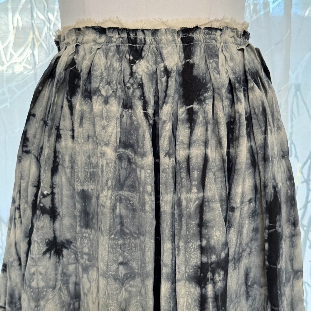 ULLA JOHNSON BLACK GRAY TIEDYE PRINT ELASTIC WAIST SILK MAXI SKIRT - Picture 3 of 10